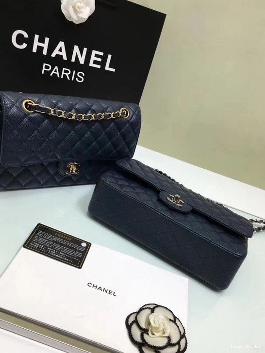 First Bag Ru 2.55 1112 CHANEL Gold Bag Flap Hardware with Calfskin royalblue Large Leather 0824